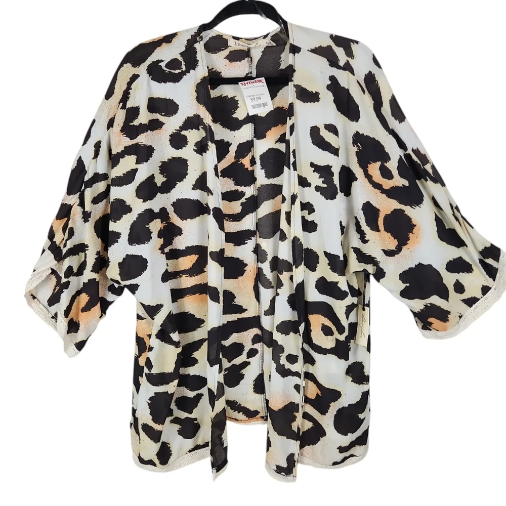 Liberty Love, Women's Animal print cardigan, black creme, gold, w/trim, Sz L - Picture 3 of 10